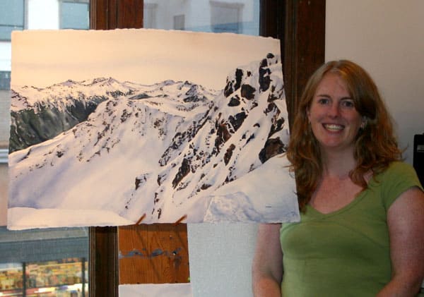 Kendra Dixson (Smith) with her first full sheet watercolour "Dropping In"