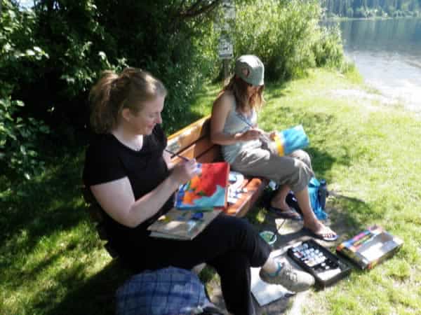 Kendra Smith and Keya White Painting in the Park