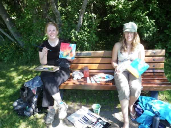 Keya White and I painting canvases for the Whistler Art Workshops on the Lake fundraiser