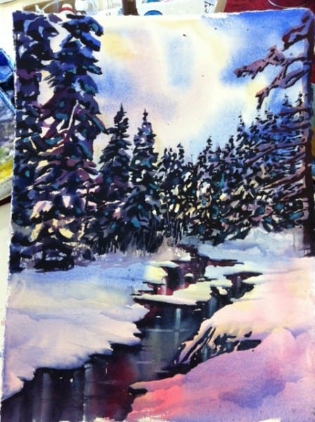 Watercolour Winter Stream Step 4