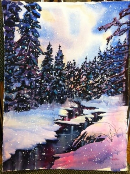 Watercolour Winter Stream Step 6