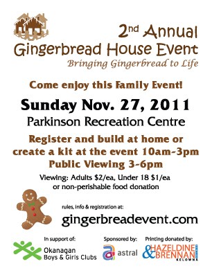 Gingerbread House Event handbill Come enjoy this Family Event Nov 27, 2011 at Parkinson Rec Centre