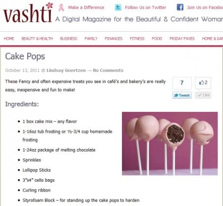 Vashti Online Digital Magazine - Recipe for Cake Pops - link